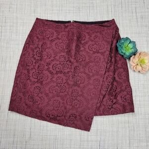 Madewell Women’s Lace Overlay‎ Envelope Burgundy Skirt Size 6
